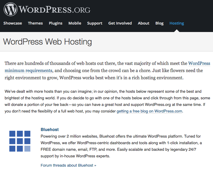 WordPress.org web hosting recommendation