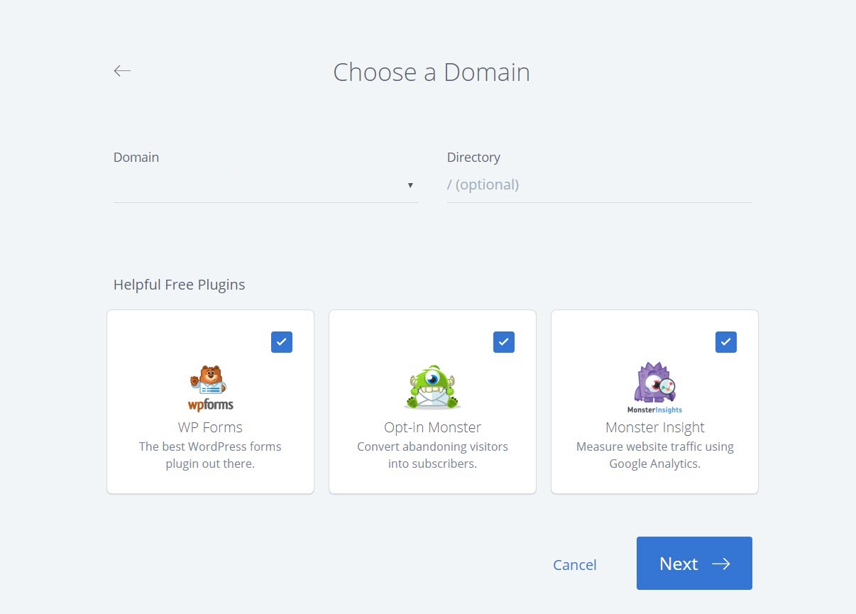 select a domain name on bluehost